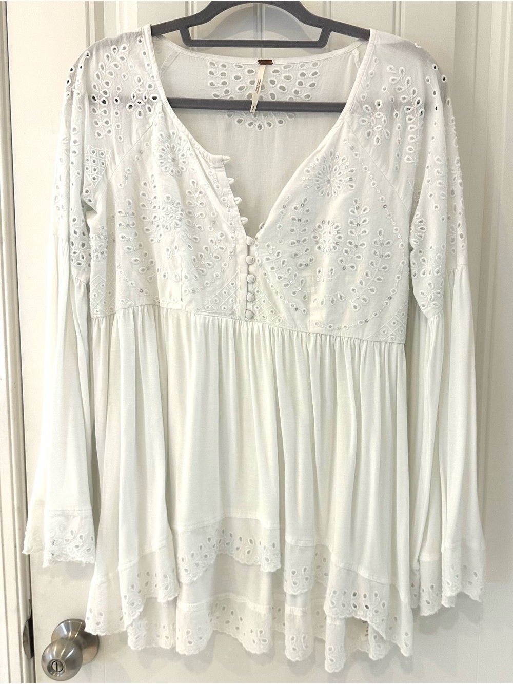 Free People White Eyelet Peasant Tunic
